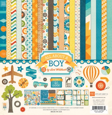 Набор бумаги от Echo Park - All About a Boy Collection Kit, 30х30см
