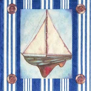 Серветка для декупажу "Вітрильник", колір фону: синій/білий, розмір: 33x33 см