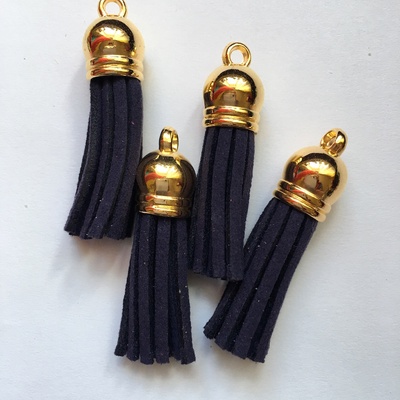 Подвеска - Кисточка из замши с золотым наконечником, 35х10 мм, цвет темно-синий