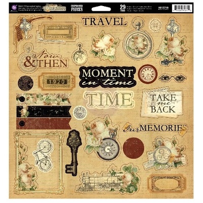 Лист наклеек из чипборда Prima - Time Traveler's Memories - Chipboard Pieces