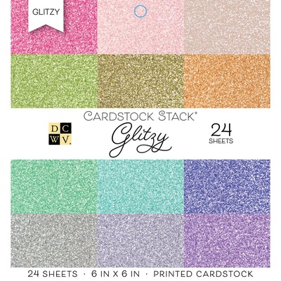 Набір кардстоку DCWV Glitzy, 15x15см, 24 аркуші, з глітером