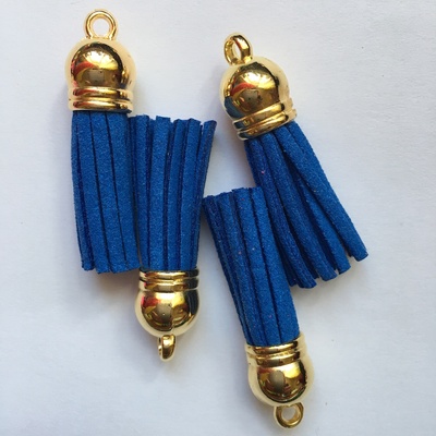 Подвеска - Кисточка из замши с золотым наконечником, 35х10 мм, цвет королевский синий