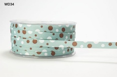 Стрічка Grosgrain/BUBBLE DOT, колір TEAL/Brown/White, ширина 9,5мм, довжина 90 см
