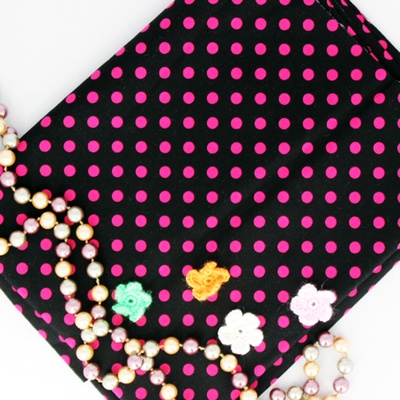 Бавовна, чорний в рожевий горошок, 45x55см
