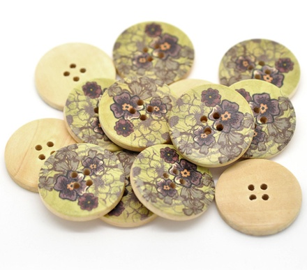 Дерев’яний ґудзик Green Flower B15110, діаметр 30 мм, 1 шт.