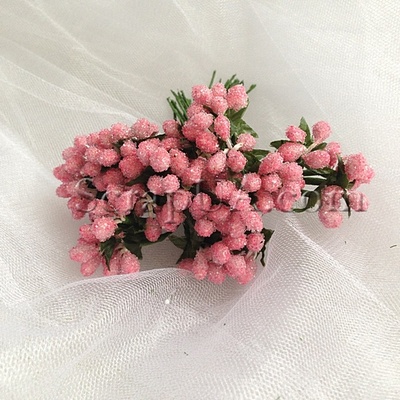 Веточки декоративные с мини-ягодками в сахаре, цвет розовый, пучок из 12 штук