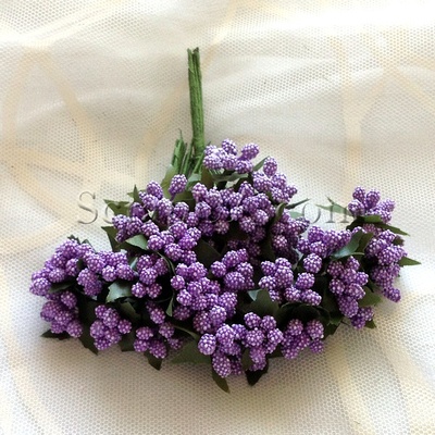 Веточки с маленькими ягодками, цвет фиолетовый, 1 пучок из 12 штук