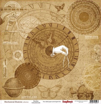 Бумага для скрапбукинга от ScrapBerry's - Наутилус - Механические иллюзии, 30,5х30,5 см, 180 гр/м, двусторонняя, 1 лист