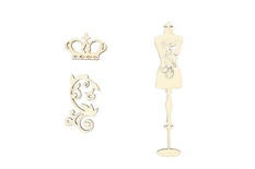 Лазерные вырубки из дерева от Scrapberry's - Манекен 10см, корона 3,2см, завиток 4,5см (уп. 3 шт.)