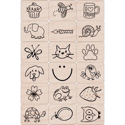 Набір гумових штампів Hero Arts - Original Mix, дерев’яний блок, 18 штук