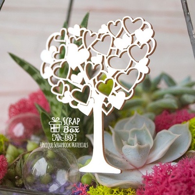 Чипборд Scrapbox - дерево з сердечками Hh-180