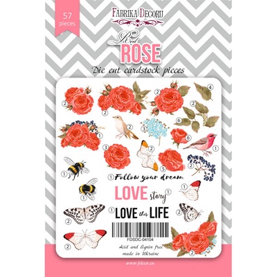 Набір висічок для скрапбукінгу, колекція Red Rose, 57 шт., ТМ Фабрика Декору