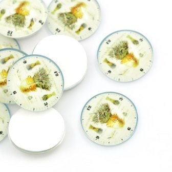 Скляний кабашон "Годинник і рослини", 16мм, 1 шт.