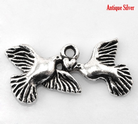 Металева прикраса/ підвіска "Птаха і серце", 25x12м, античне срібло, 1 шт.