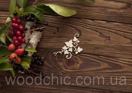 Чипборд великий завиток з листям від WOODchic, 8 на 5см