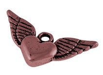 Металева прикраса "Серце", червона мідь, розмір 13x25 мм, 1 шт