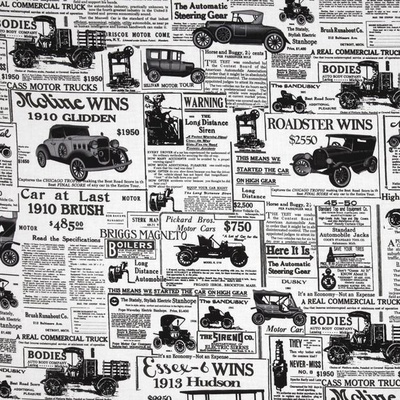 Тканина 100% бавовна - газета ретро - авто, 45x55см