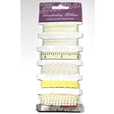 Набір стрічок, 6 шт., біло-жовта гамма, різної ширини: 0,3-1sm, 1 м