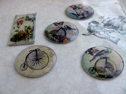 ЦЕНА СНИЖЕНА! Фишки для скрапбукинга с эпоксидным покрытием Птицы Велосипеды