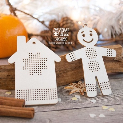 Чипборд ScrapBox - Набір для вишивки імбирний чоловічок і будиночок Hh-129