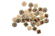 Деревʼяні ґудзики з принтом від ScrapBerryʼs - Лотус, 36 шт., 15 і 18 мм