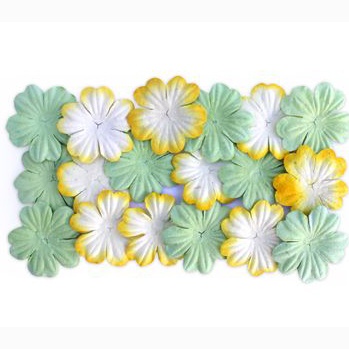 Набір квітів із шовковичного паперу, 2 види 20 шт., 28мм, колір світло-зелений і жовтий