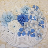 Набір квітів з тканини, блакитно-молочний, 2,5 см - 5см (18 шт.)