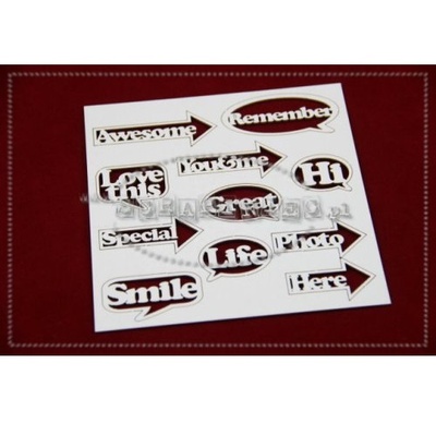 Чипборд Scrapiniec - Стрілки з англійськими словами, друкарський шрифт, 11 штук