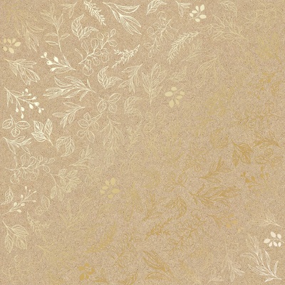 Аркуш одностороннього паперу з фольгуванням, дизайн Golden Branches Kraft, 30,5см х 30,5см, ТМ Фабрика Декору
