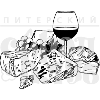 Штамп от Питерского Скрапклуба - Франция. Сыр, Вино И Виноград, 3.8х3 см