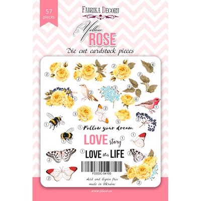 Набір висічок для скрапбукінгу, колекція Yellow Rose, 57 шт., ТМ Фабрика Декору