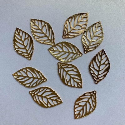 Металлическое украшение "Листик" 14x23мм, золото, 1 шт.