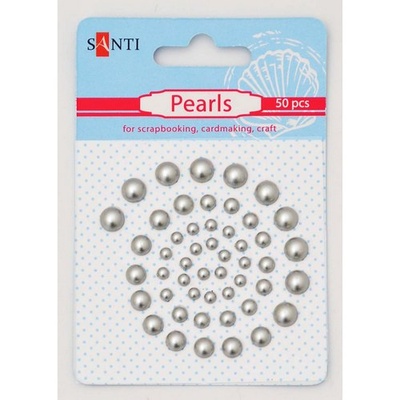 Набір перлин самоклейних, колір срібний, 50 шт., ТМ Santi