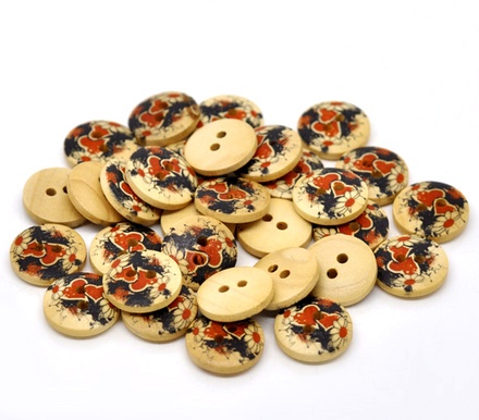 Деревʼяна ґудзик Heart B12764, діаметр 15 мм, 1 шт.