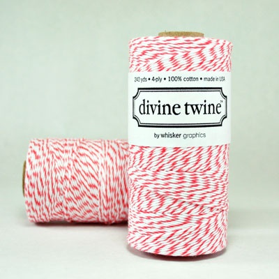 Бавовняний шнур від Divine Twine - Coral, 1 мм, колір кораловий/білий, 1м
