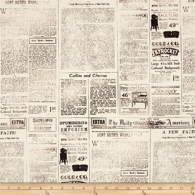 Тканина 100% бавовна - газета беж з потертостями, 45x55см