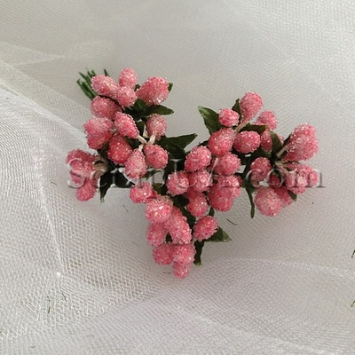 Веточки декоративные с мини-ягодками в сахаре, цвет розовый, пучок из 12 штук