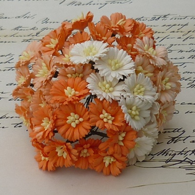Маргаритки, цвет белый и оттенки оранжевого, диаметр - 25мм, 50 шт.