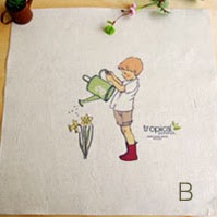 Картинки на льоні — хлопчик з лійкою, арт.0147 - B, 30x30 см