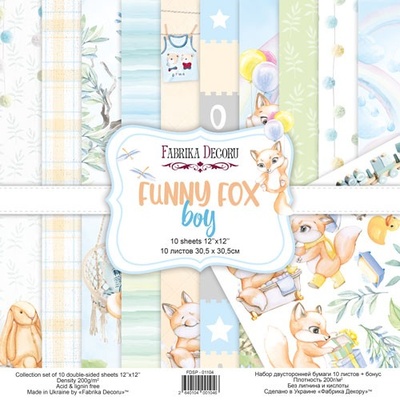 Набір скрап-паперу Funny fox boy 30,5x30,5см 10 аркушів, ТМ Фабрика Декору