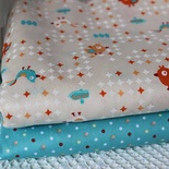 Бавовна, бірюзові і помаранчеві пташки на бежевому фоні 50x40см