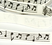Лента Solid Ivory - Black & Gold Print Black Music Notes, ширина 19 мм, длина 90 см