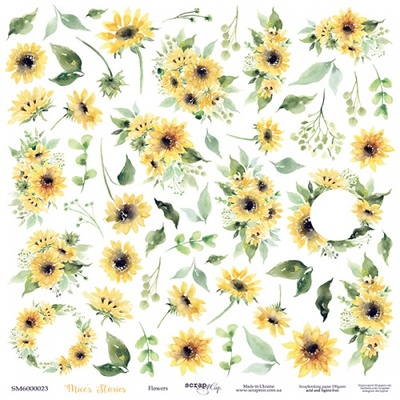 Аркуш двостороннього паперу для скрапбукінгу від Scrapmir - Квіти - Mice's Stories, 30x30cм
