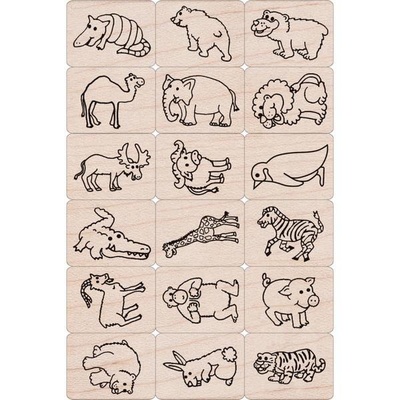 Набір гумових штампів Hero Arts - Fun Animals, дерев’яний блок, 18 штук