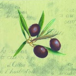 Серветка для декупажу "Гілочка оливи", колір фону: оливковий, розмір: 33x33 см