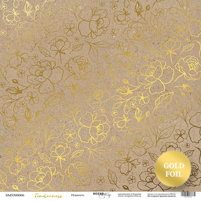 Аркуш одностороннього паперу з золотим тисненням від Scrapmir - Крафт - Tenderness, 30x30 см