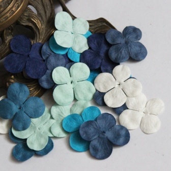 Гортензія, мікс кольорів: синій і білий, 2,5см, 20 шт.