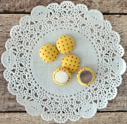 Фішки тканинні, жовті у горошок, 1,3 см 5шт