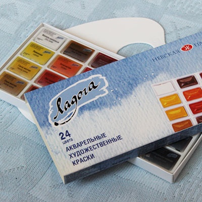 Набор акварельных красок в кюветах - Ладога, 24 цвета