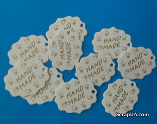 Набір білих тегів "HandMade", 10 шт.: 45x55мм, колір напису на вибір